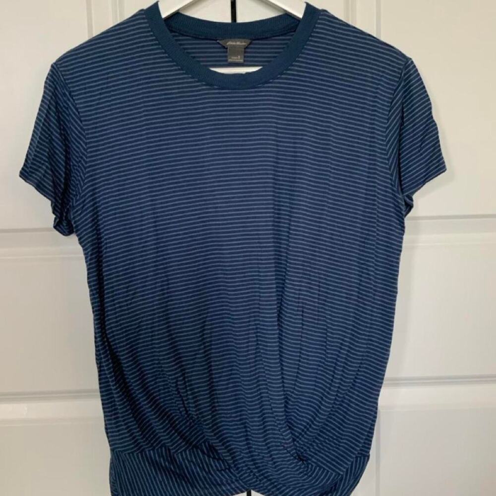 Eddie Bauer Women’s Striped Twist Front Tee, Size S, Blue Stripe, Ecovero Rayon